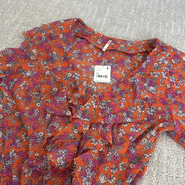 NEW NWT Free People nina printed top in tulip ditsy orange floral bell sleeve - Image 6