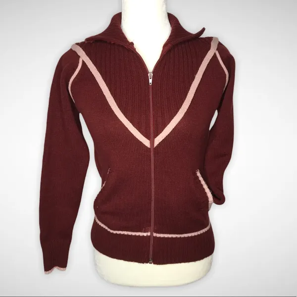 Vintage Sultra zip up sweater jacket maroon size S 70’s era Pockets - Image 2