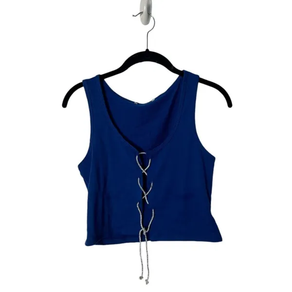 Blue Lace-Up Open Front Crop Top - Size L - Image 2