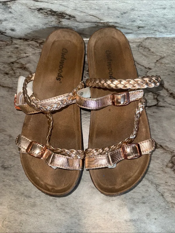 Outwoods Braided Metallic Slide Sandals - Rose Gold - Image 4