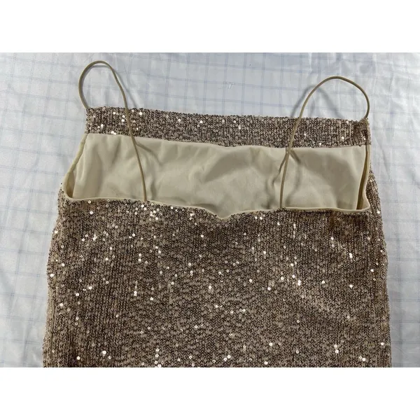 Sparkly Rose Gold Sequin Camisole Cowl Neck Tank Top Cropped Party Clubwear - M - Image 8