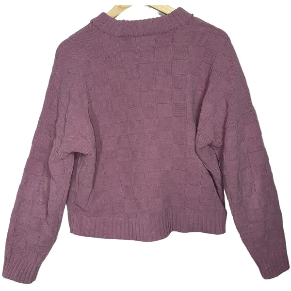 Abercrombie & Fitch Pink Checkered Textured Knit Pullover Crew Neck Sweater Sz M - Image 2