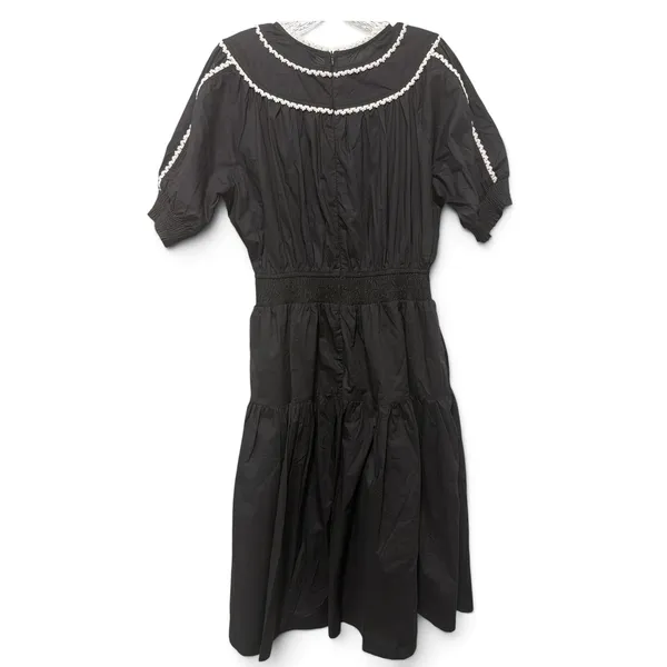 VICI Black Cotton Smocked Waist Crochet Trim Tiered Midi Dress XL RN131468 - Image 2