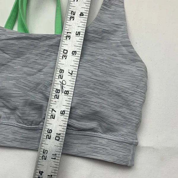 Lululemon size 6 Light Gray Striped Sports Bra lime Green strappy gym workout at - Image 5