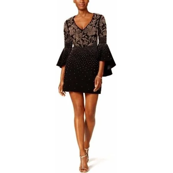 Betsy & Adam Navy Beaded Bell Sleeve V Neck Mini Cocktail Dress Size 8‎ NWT - Image 12