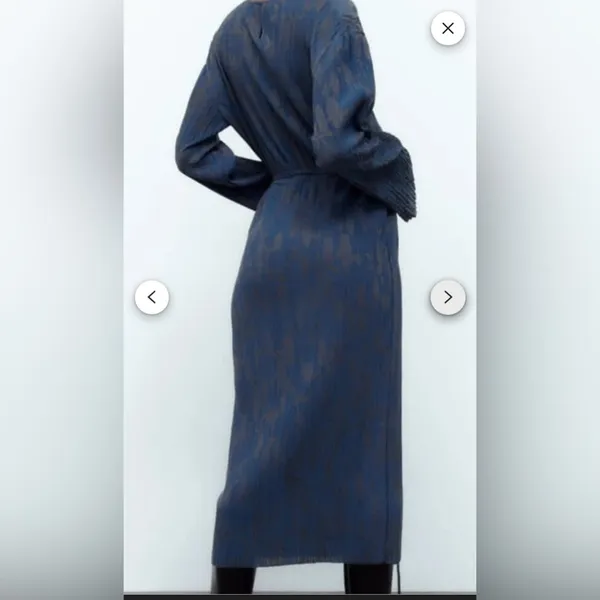Zara Elegant Blue Patterned Dress Size L - Image 2