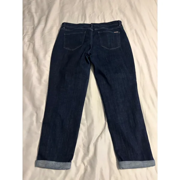 White House Black Market Girlfriend Jeans Dark‎ Wash Gold Lace Side Stripe 10 - Image 5