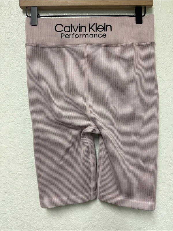 CALVIN KLEIN PERFORMANCE High-Rise Ribbed Bike Shorts - Dusty Pink Size Large - Image 5