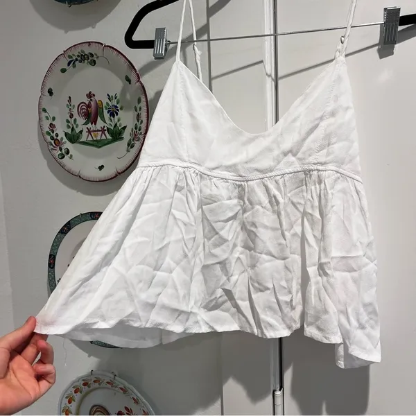 Brandy Melville White Crop Tank Blouse Back Tie - Image 4