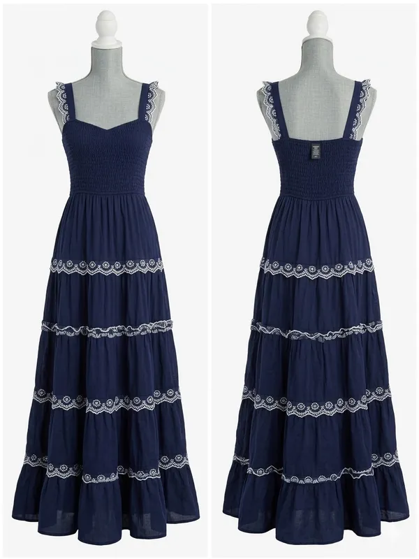 Navy Blue Floral Off-Shoulder Midi Dress 🌸 Super flattering navy floral midi dress with off-the-shoulder neckline - Image 2