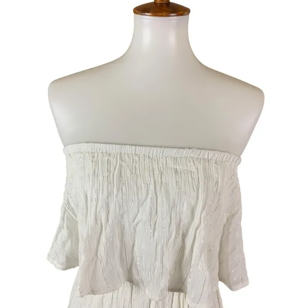 Lulus White Strapless‎ Maxi Dress Metallic Thread Drawstring Waist XS - Image 2