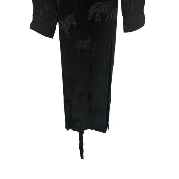Miu Miu Black Tonal Zebra Print Long Sleeve Asymmetric Button Tie Waist Maxi Dress M - Image 3