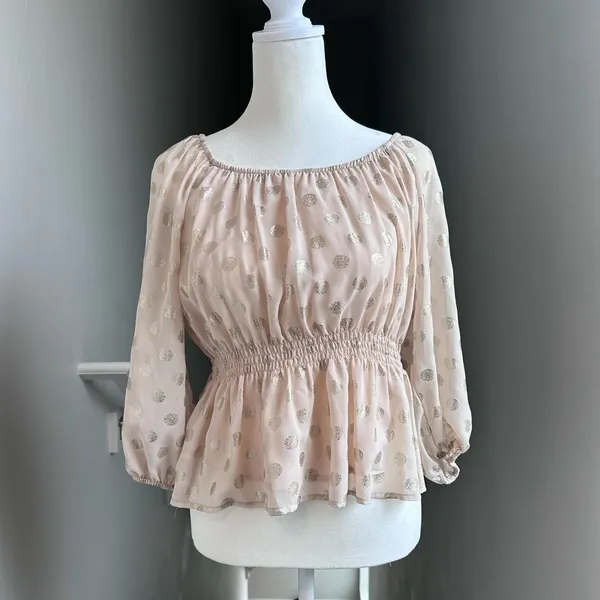 NWT Francesca’s Anett Ivory‎ Sparkle Polka Dot Peplum Top XS Fairycore Whimsical - Image 2