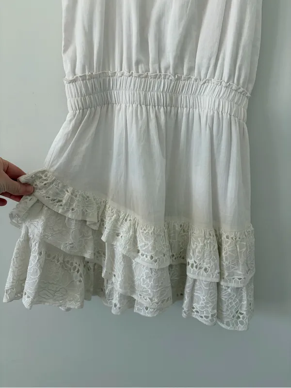 Karina Grimaldi Lucia White Eyelet Sleeveless Tiered Ruffle Skirt Mini Dress S - Image 5