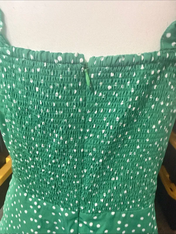 Sugarlips Emerald Green Polka Dot Ruffle Strap Midi Dress - Image 4