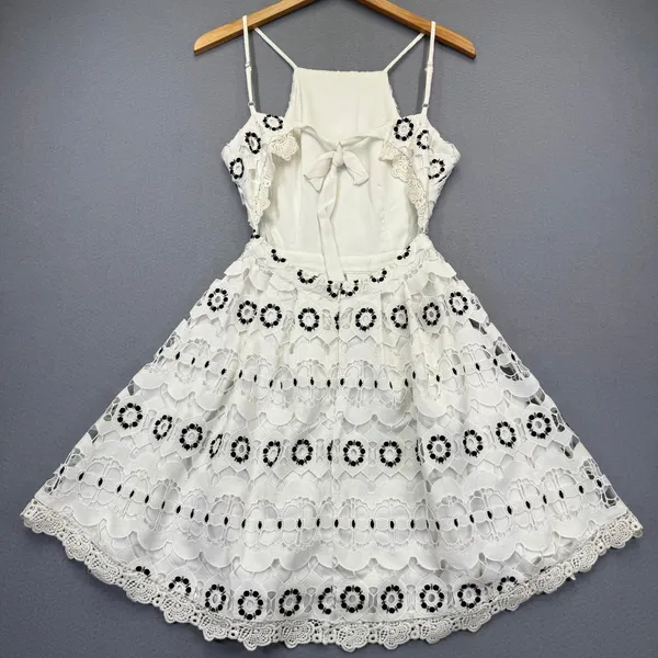 Lovers + Friends White Black Eyelet Lace Fit & Flare Mini Dress XS RN132829 - Image 12