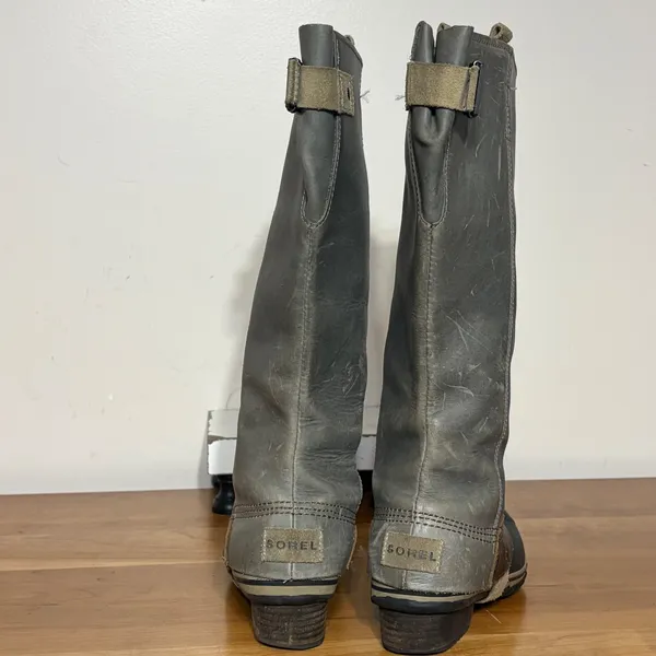 Sorel Slimboot Grey Brown Leather Tall Waterproof Winter Boots NL2007-051 6.5 - Image 5