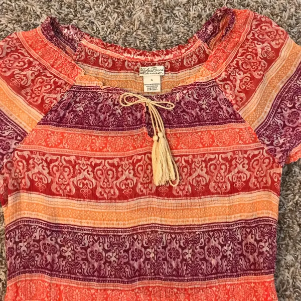 Lucky Brand semi-sheer cinched neckline tie neck blouse - Image 5
