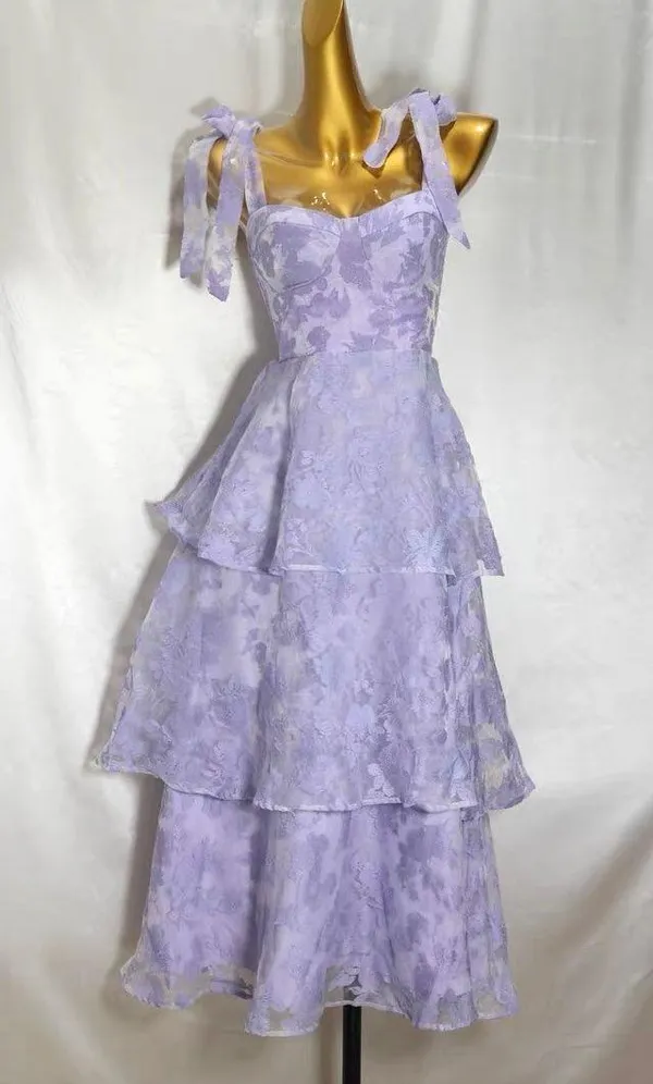LULUS Glamorous Sweetie Lavender Burnout Tie-Strap Bustier Midi Dress - Image 5