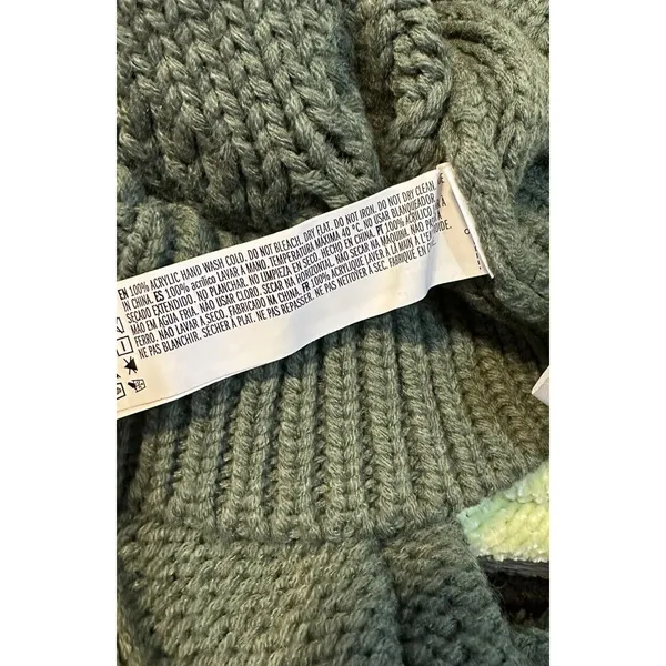 Cableknit Mockneck Sweater Size Medium Green Heavy 3D Flowers Cropped Forever 21 - Image 5