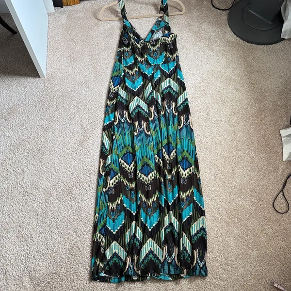 Alyn Paige Teal & Black Geo Print Maxi Dress. Size Large - Image 2