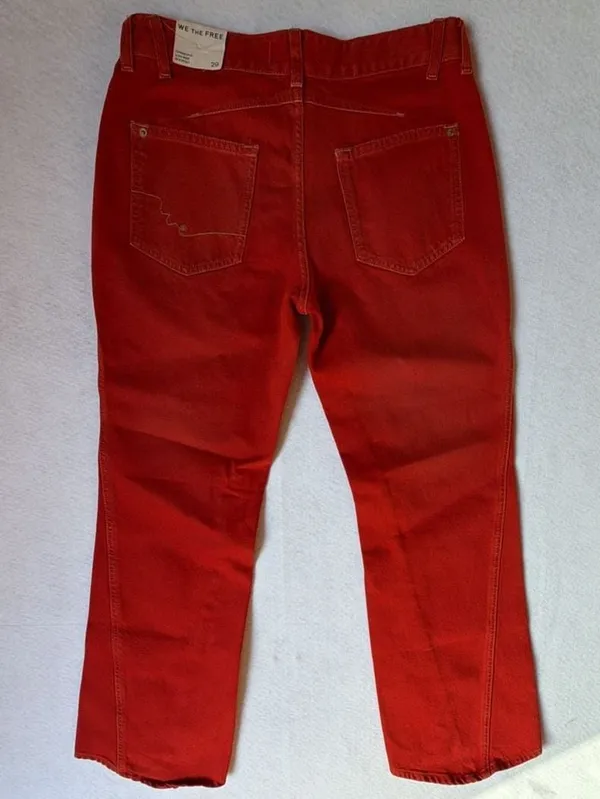 We The Free Tomato Red Zip Pocket Moto Utility Jeans Size 29 - Image 3