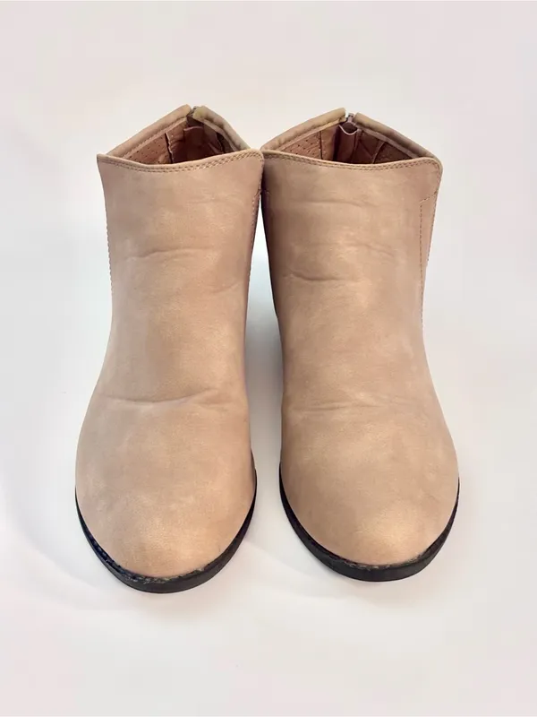 Women's Beige Suede-Look Ankle Booties with Low Block Heel - Image 5