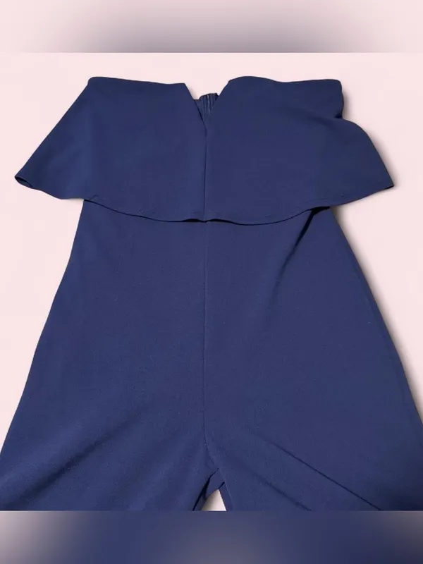 Lulu's Strapless Navy V-Notch Wide-Leg Jumpsuit - Image 4