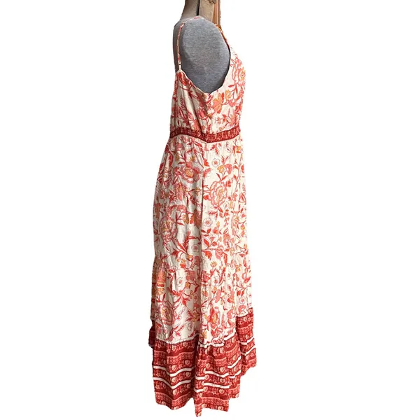 RACHEL ZOE Coral Linen Blend Tiered Maxi Sun Dress - Image 3