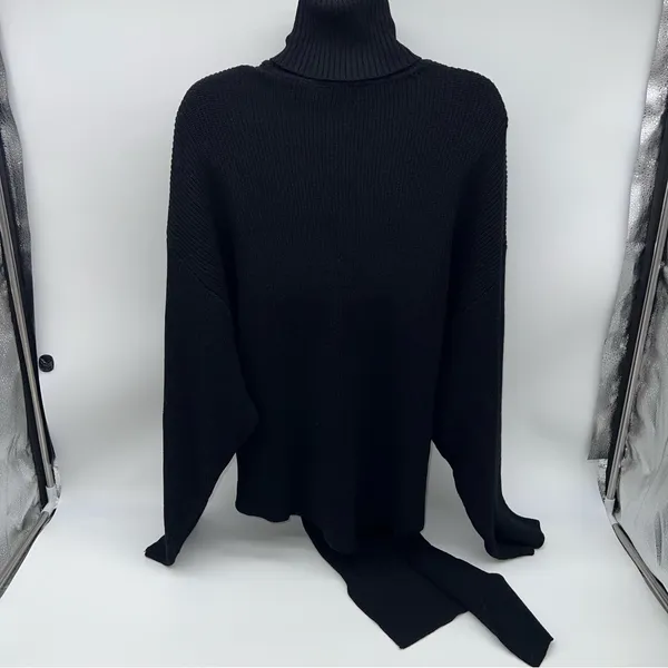 Zara Black Turtleneck Sweater with Tie Detail - Image 5