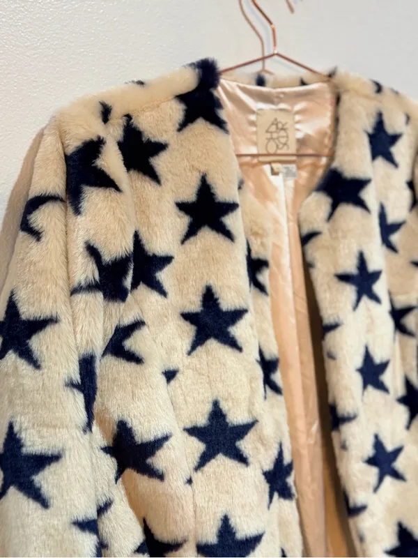 Chaser Faux Fur Star Collarless Jacket Medium - Image 7