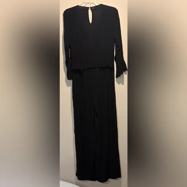 O’Neill- NWT “Bryan” Black Sheer Wide Leg Bell Sleeves Jumpsuit Coverup- Size S - Image 2