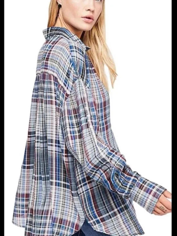 Free People Rain is Days Plaid Buttondown Shirt Size Large - Image 3