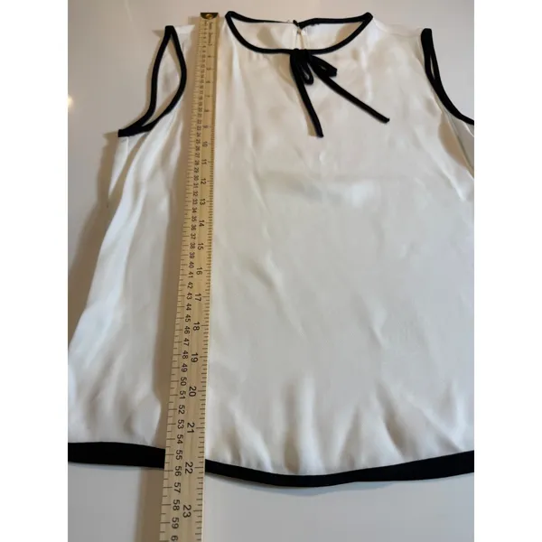 Zara Women White Blouse Black Contrast Trim Tie Neck Sleeveless Size S - Image 4