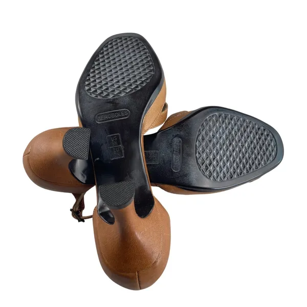 Aerosoles Rick Sand Brown‎ Leather Woven Ankle Strap Kitten Heels Womens 9.5 M - Image 5