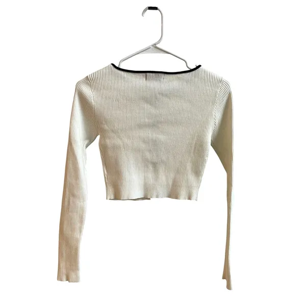 Edikted Bow Front Top Womens Small White Coquette Balletcore Ribbed‎ Long Sleeve - Image 5