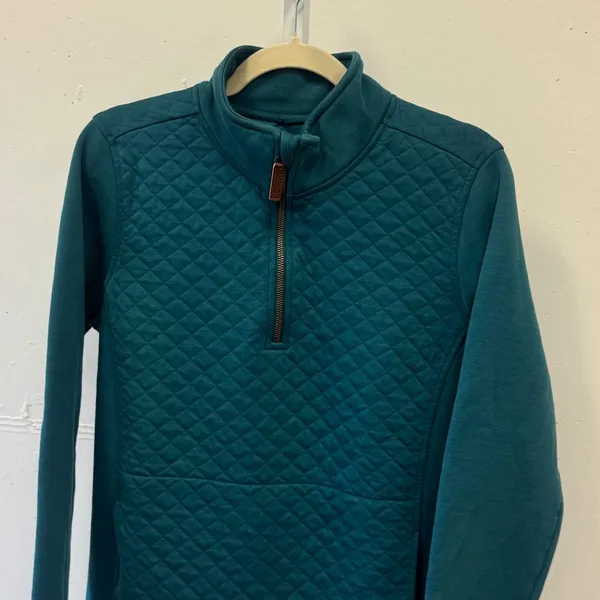L.L. Bean Womens Quilted Quarter-Zip Pullover Teal Blue Fleece Sweatshirt 502745 - Image 3
