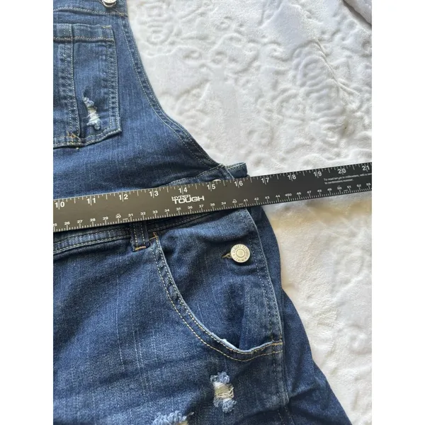 Almost Famous Romper, Women's Size 13 Blue, Denim, Overalls Shorts Distressed - Image 9