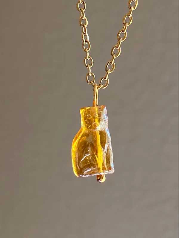 Handmade quality Czech glass cat gold tone stainless steel chain necklace🧡 - Image 2