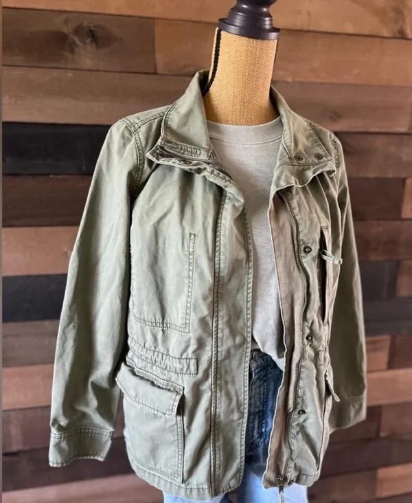 Olive Green Madewell Utility Jacket Zip-Up Multi Pockets - Image 5