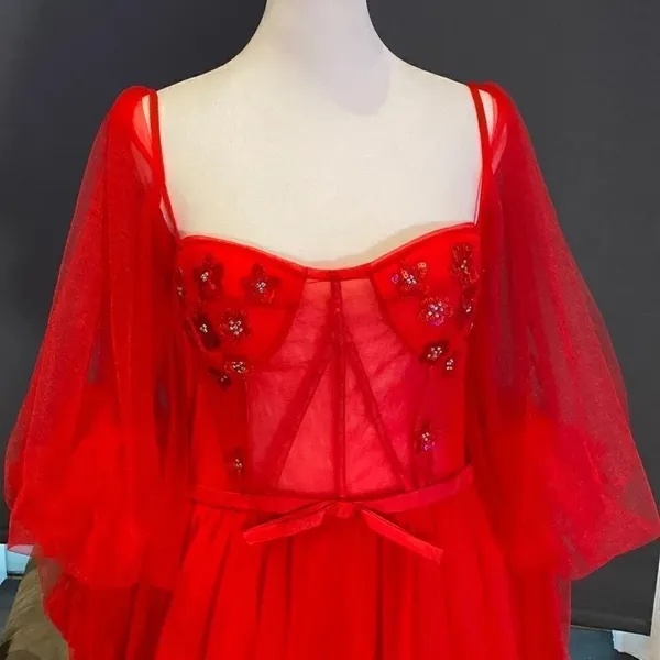Women’s Red Prom Party Formal Dress With Corset Back and Leg Slit Size 10 NWOT - Image 2