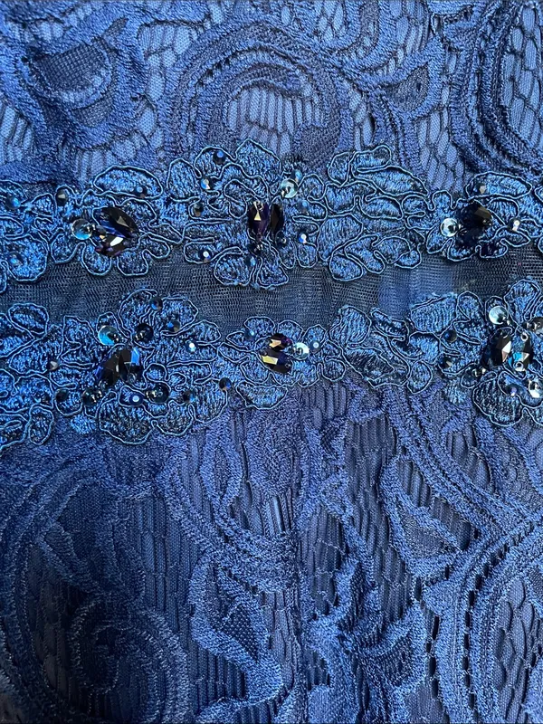 CINDERELLA DIVINE Navy Blue Lace Formal Maxi Dress Size Large - Image 14