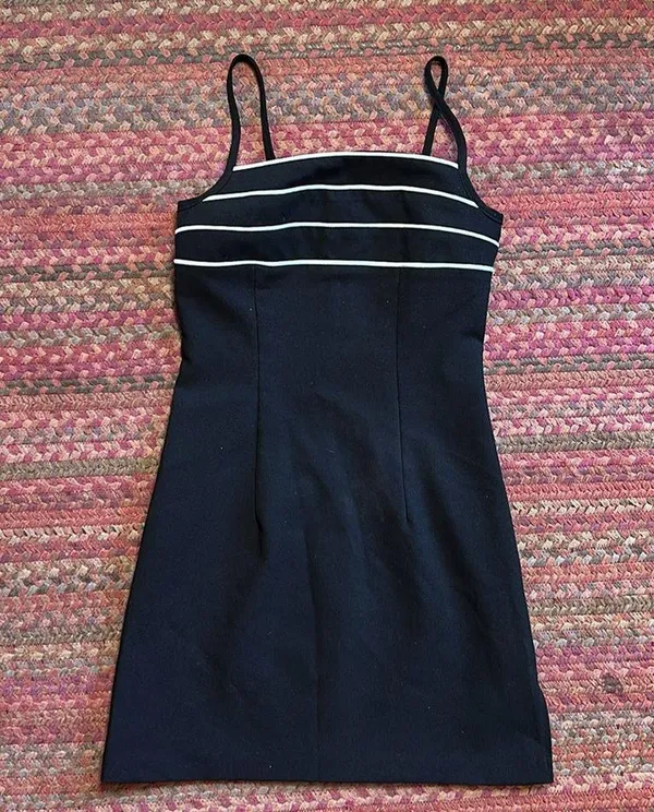 Vtg Byer Too Black Mini Dress White Stripe Cami - Image 4