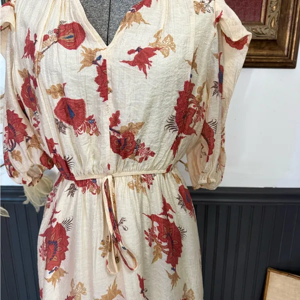 Fate Floral Ruffle Shoulder Puff Sleeve Tiered Midi Dress Size M 🧡🍄 - Image 4