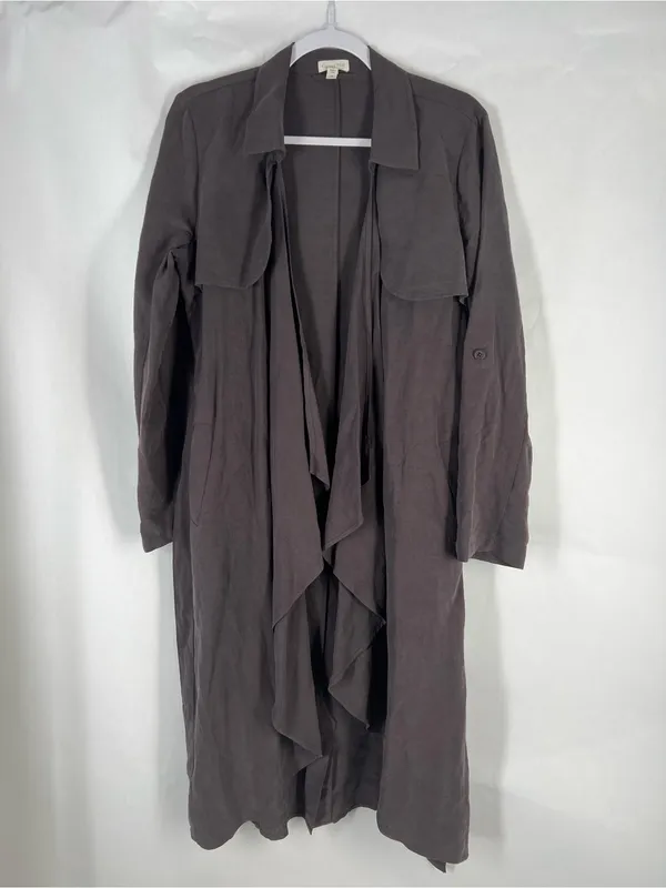 Garnet Hill Silk Linen Lightweight Draped Front Long Topper Coat Size 6 - Image 2