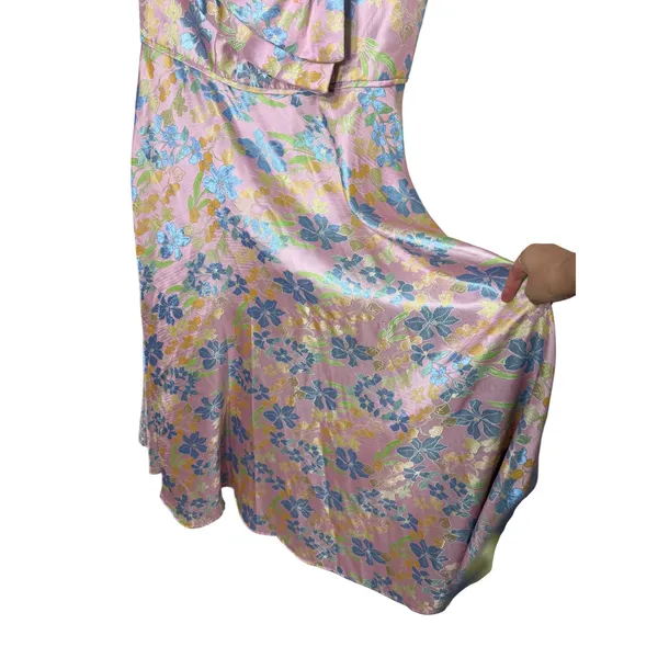 IEENA for Mac Duggal Pink Floral Brocade One Shoulder Bow Maxi Dress 10 - Image 4