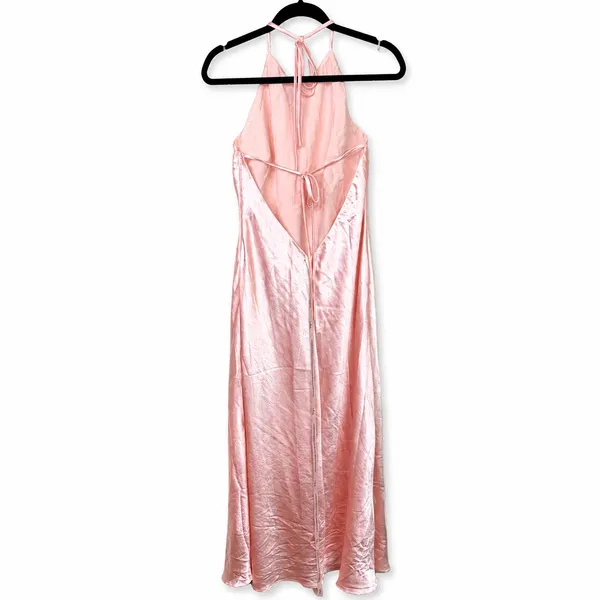 NEW Lulus Magnificence Blush Pink Glossy Satin Backless Halter Maxi Dress Large - Image 8