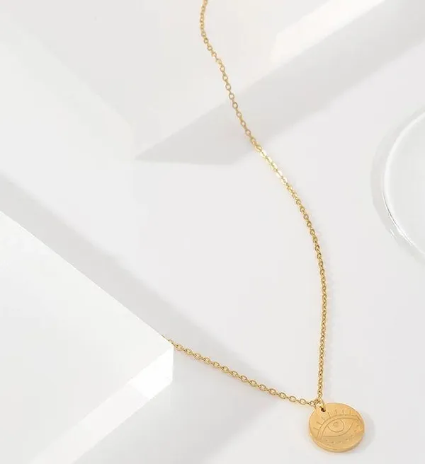 Stainless Steel Round Eye Pendant Necklace - Image 2