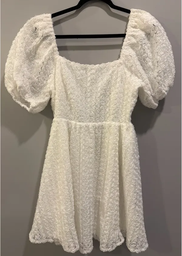Endless Rose Textured Floral Rosette Cutout Back Mini Dress White - Image 4