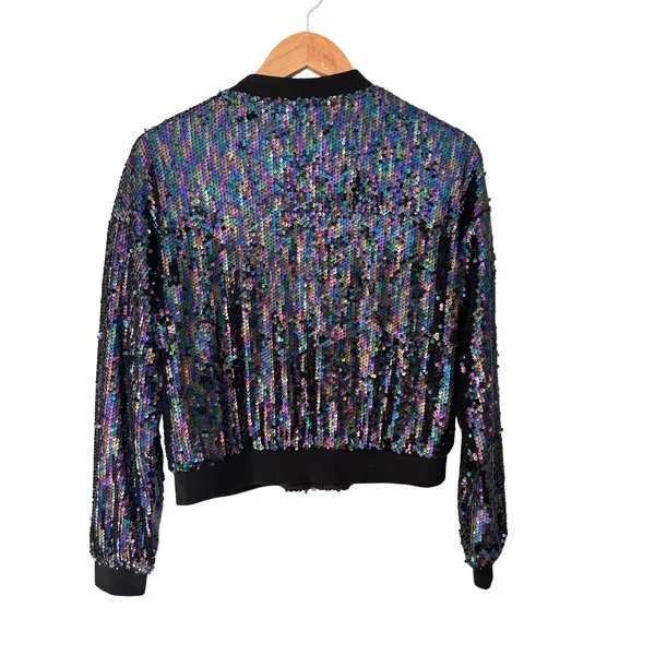 Allegra K Iridescent Sequin Bomber Jacket | Size Small - Image 2